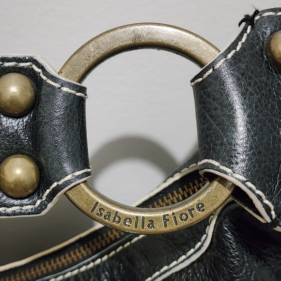 Isabella Fiore Black Leather Studded Braided Hobo Shoulder Bag Boho Western Chic - Picture 13 of 15